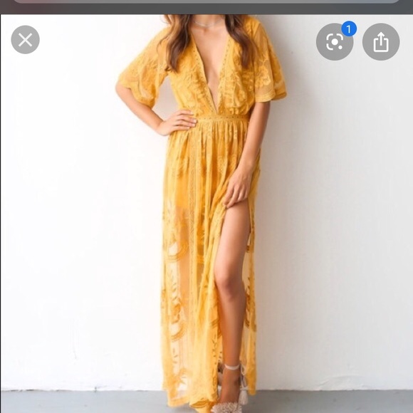 Honey Punch Dresses & Skirts - Honey punch mustard yellow lace romper/dress
